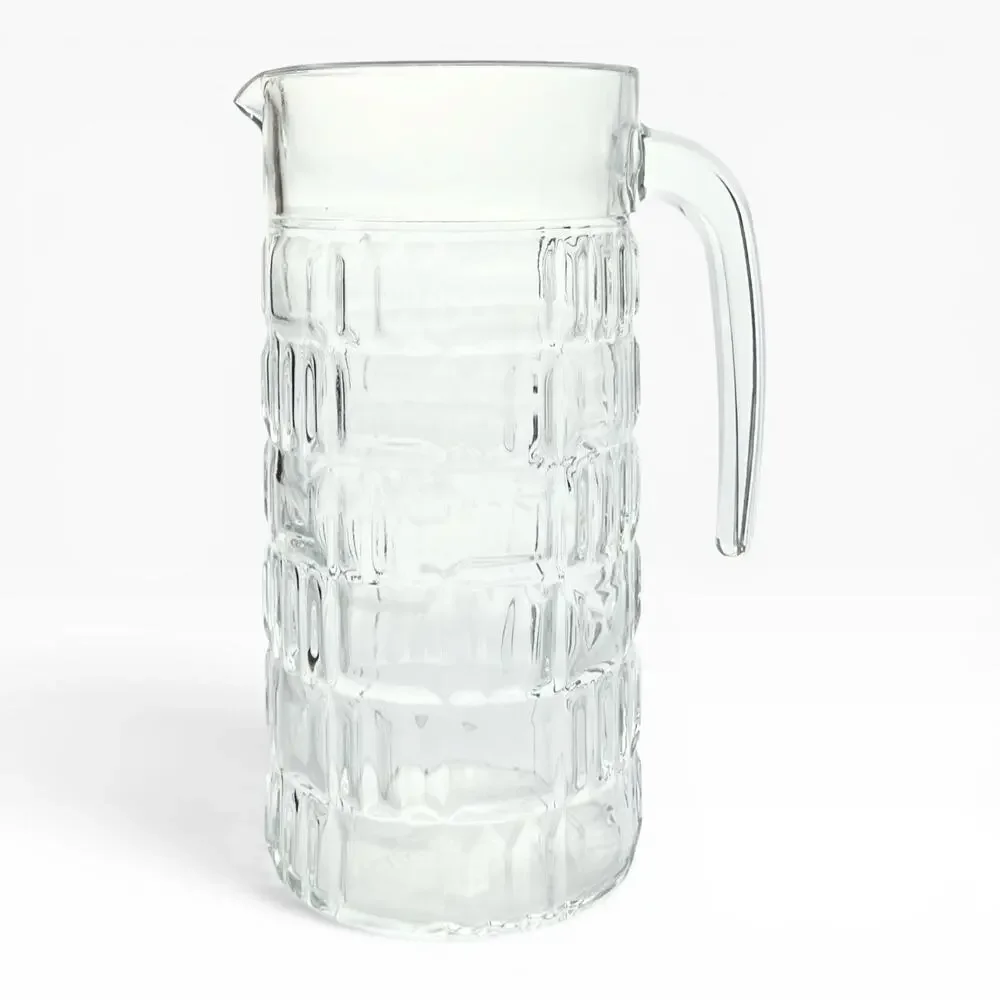Vintage Geometric Grid Plaid French Glass Martini Alcohol Mixing Pitcher 8” 38oz